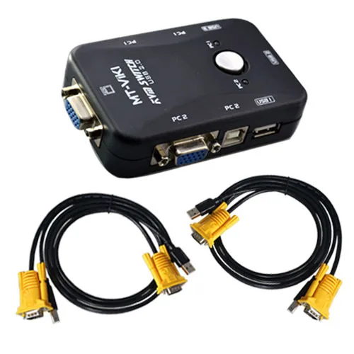 

2 Port KVM USB VGA, SVGA Switch KVM Extender Switcher Box with Control Button + 2 Cables for PC Mouse Keyboard Moniter KYB VID
