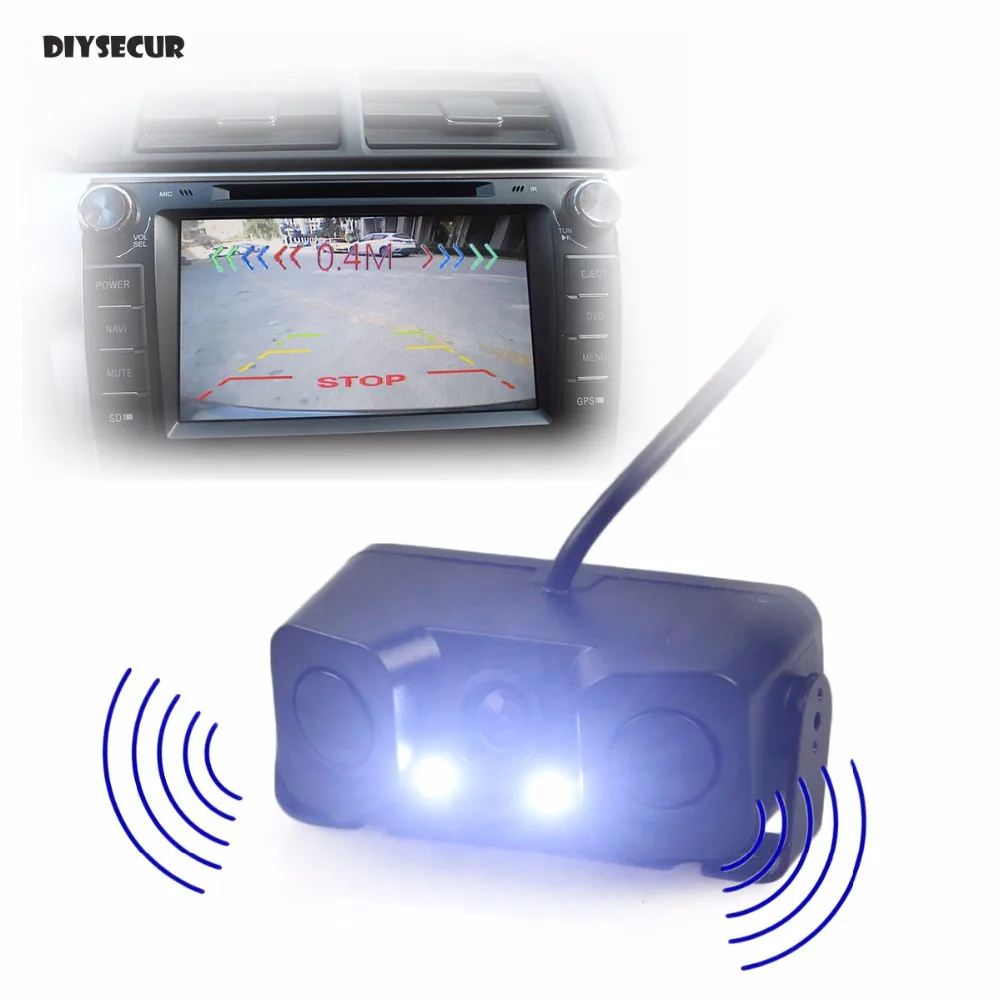 

DIYSECUR Waterproof Packing Radar Sensor Car Reverse LED Night Vision Rear View Car Camera Wide Angle for Parking Assistance Kit
