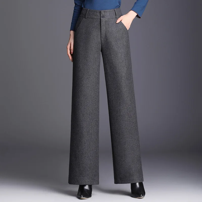 Women's Woolen Straight Pants For Autumn Winter Wool Korean Pure Color ...