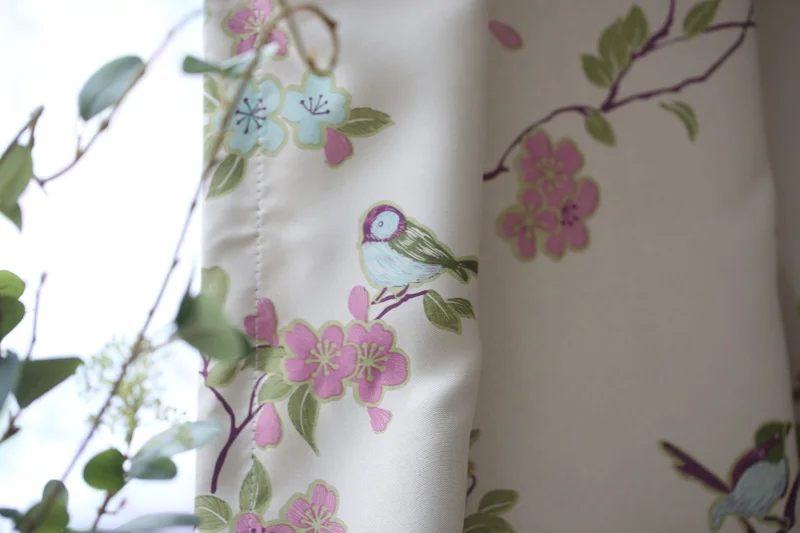 Цветы и птицы напечатаны готовые синие занавески ткань тюль для гостиной затемненные бежевые занавески шторы для Bedoom WP183 и 3