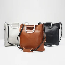 Women genuine leather shoulder bags zipper hasp handbags female solid double straps tote bag European and American style HB0087