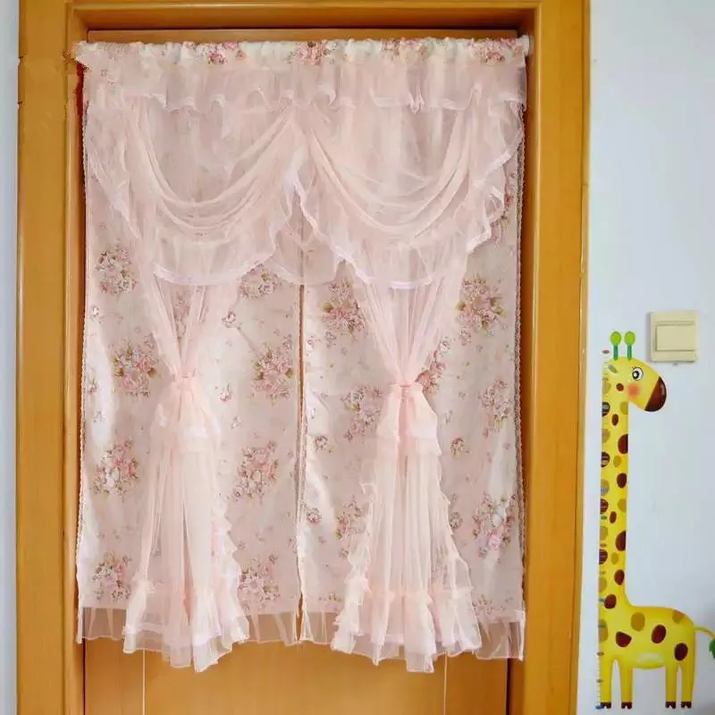 

Pink Victorian Princess Style Lace Voile Jacquard Fabric Bunk Door Curtain Home Decorative Bedroom Partition Curtain 90cmW
