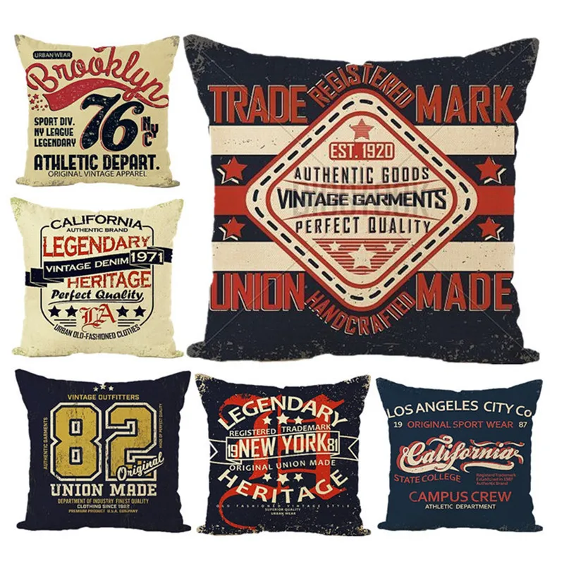 buy 45x45cm Retro Vintage New York Cotton Linen Cushion Letter Alphabetic Printing Car Sofa Throw Pillowcase Home Decor