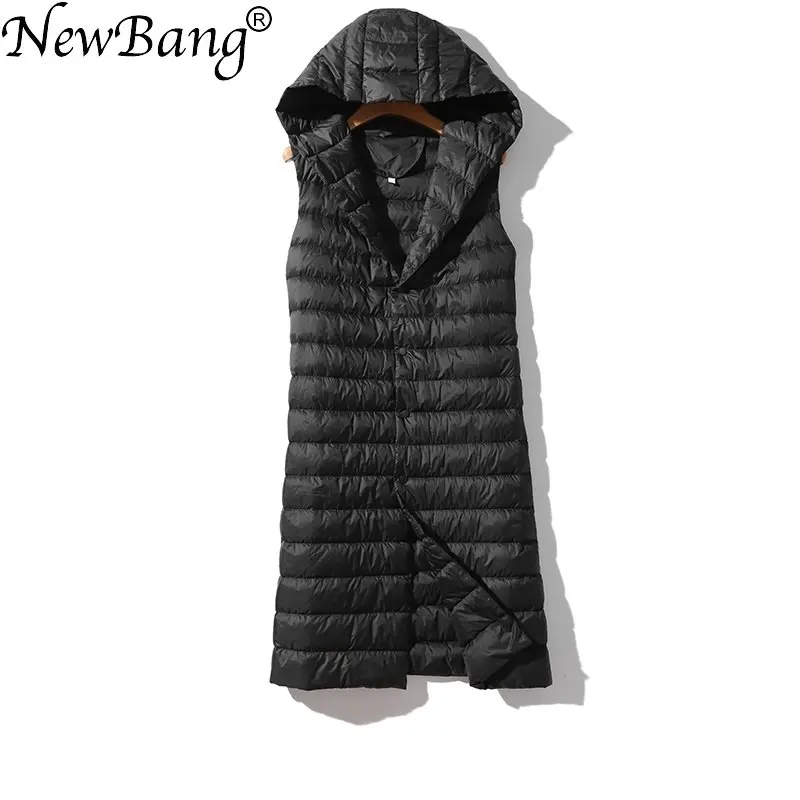 

NewBang Brand Women's Long Vest Ultra Light Down Vests Hooded Sleeveless Turn-down Collar Jacket Single Breasted Warm Suit Vest