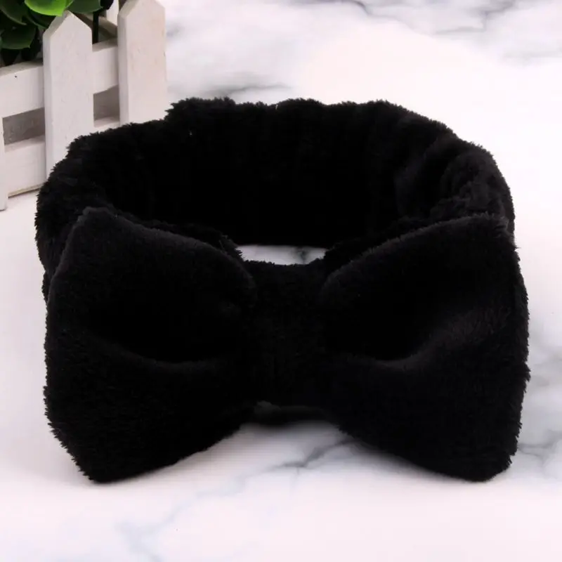 black hairband Лидер продаж, женские повязки на голову omg, повязка для макияжа, эластичная бархатная повязка на голову с бантом, коралловый флис, модные аксессуары для волос для девушек - Цвет: black hairband