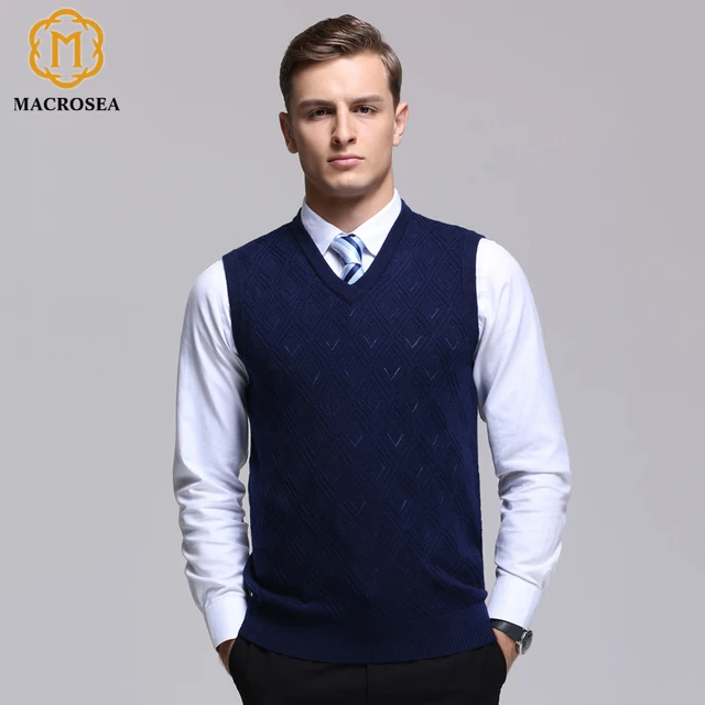 MACROSEA Classic Style Men's V Neck Sleeveless Argyle