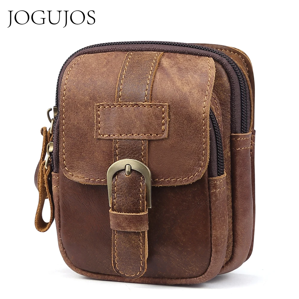 

JOGUJOS Genuine Leather Men Waist Bag Vintage Crossbody Shoulder Bag Men Belt Bag Waist Pouch Chest Bag Fanny Pack For Man Male