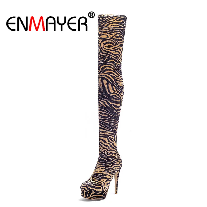 

ENMAYER Over The Knee High boots ultra high heel Women Shoes Winter Flock Fashion Boots Thigh high boots for Woman Sexy CR812