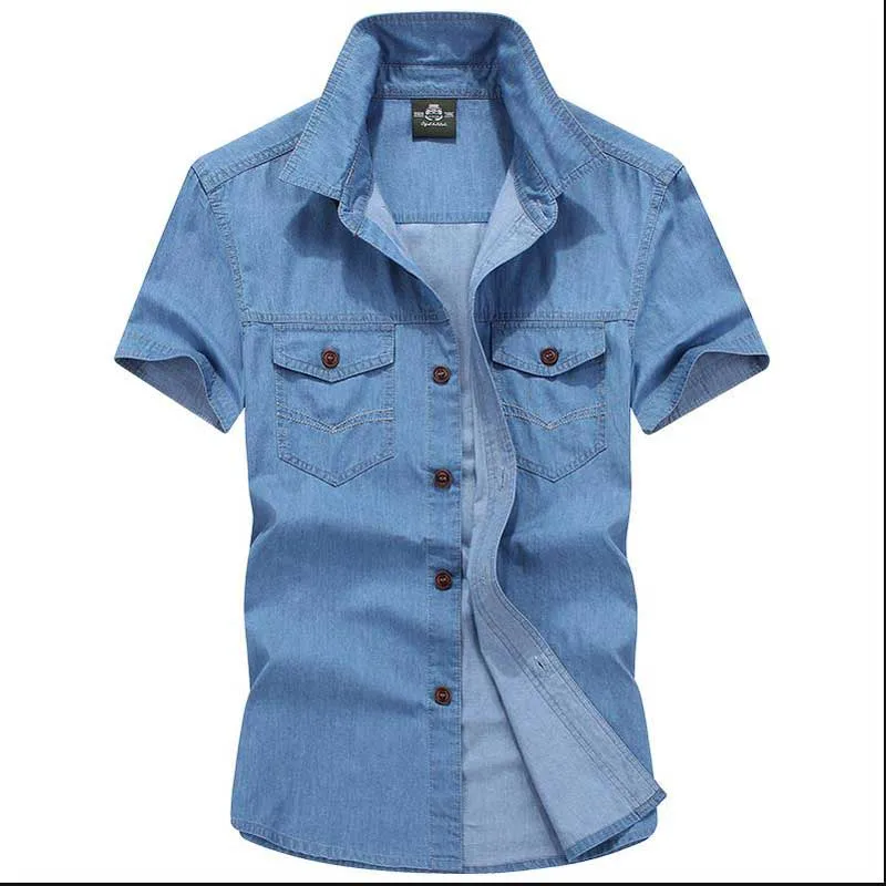 Summer new men's short sleeved denim shirt thin breathable youth large code shirt Summer new men's short sleeved denim shirt thin breathable youth large code shirt