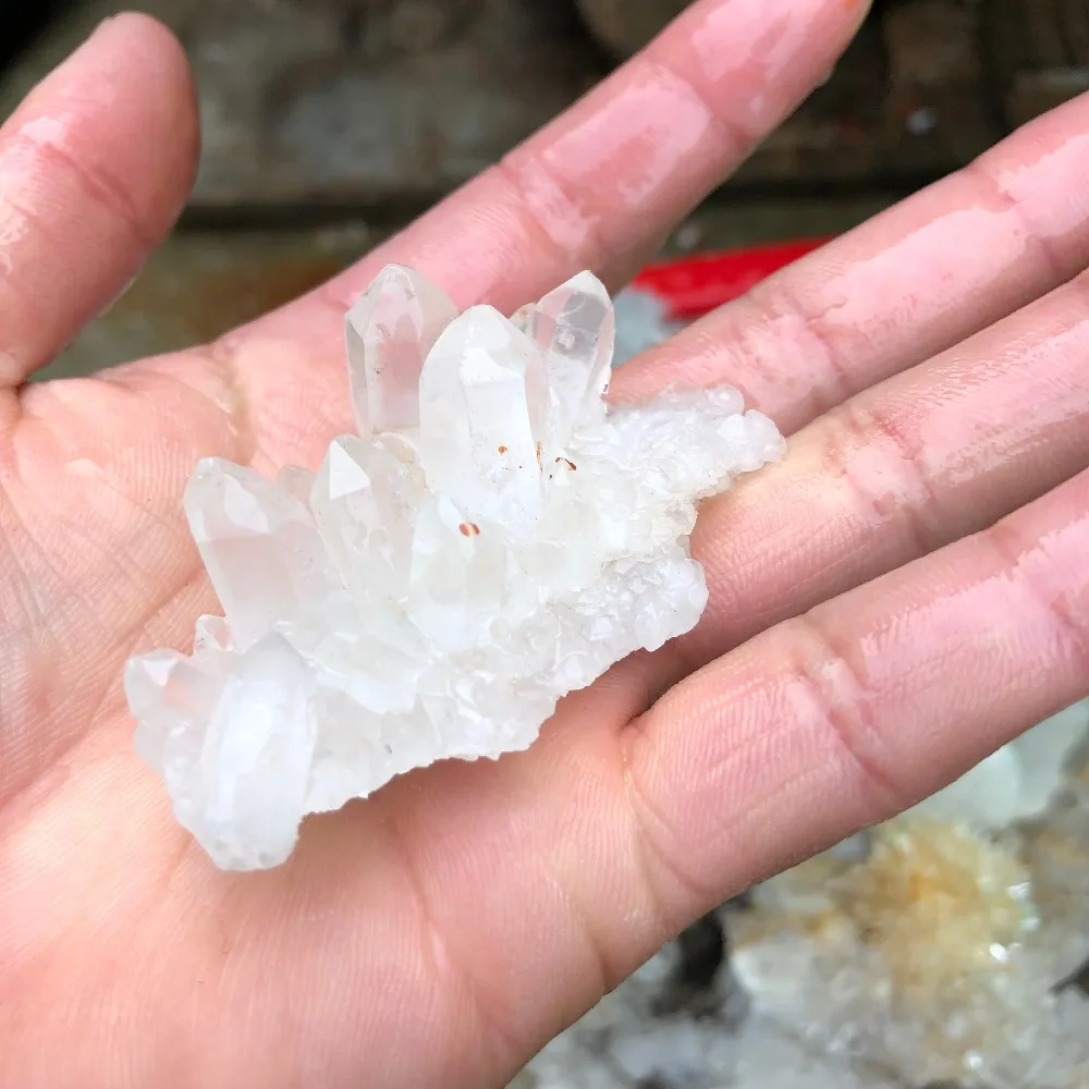 

Specimen of natural light color white quartz crystal cluster