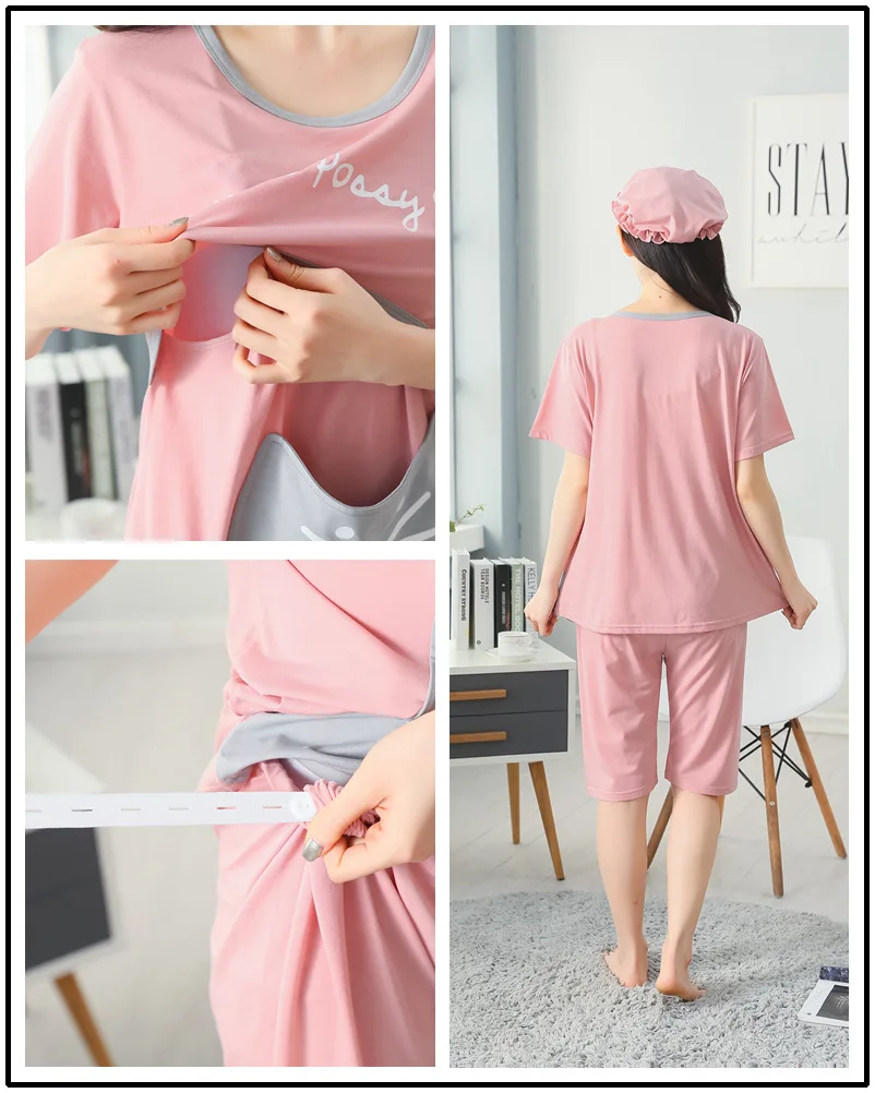Summer Fashion Maternity Pajamas Sets Nursing Shirts + Belly Shorts Suits for Pregnant Women Pregnancy Breastfeeding clothing (76)