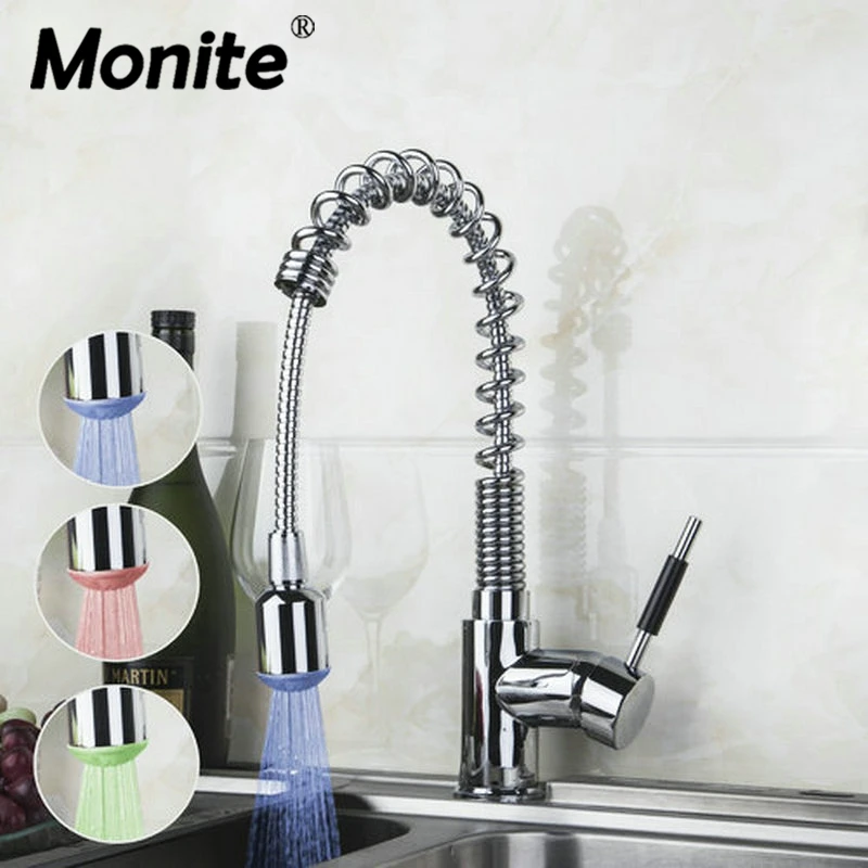 

LED Light Pull Out Swivel Deck Mount 8547B-3 Single Handle/Hole Chrome Kitchen Cozinha Torneira Faucet Mixer Tap