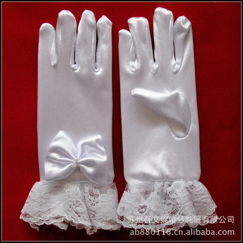 Белые перчатки с кружевом и бантом детские перчатки для свадьбы цветочный наручные Длина палец дети свадебные перчатки аксессуары вэу-де-noiva LT018