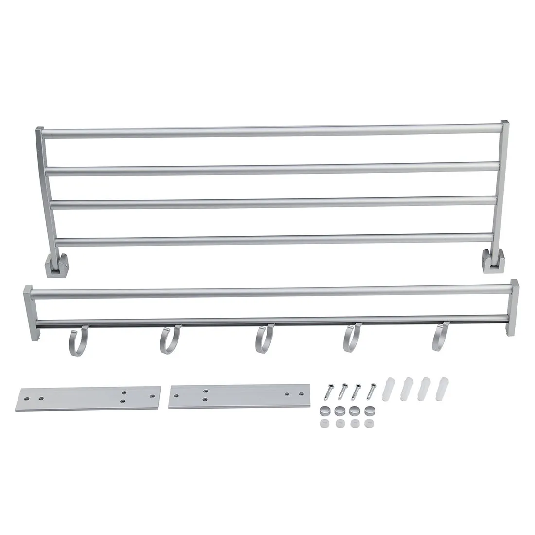 

Large Double Shelf Wall Mounted Bar Bathroom Towel Rail Storage Holder Rack Hook