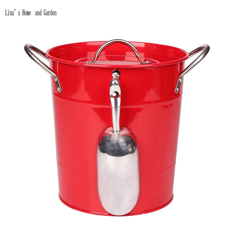 varnish painting modern Stainless steel ice bucket with lid and scoop (5)