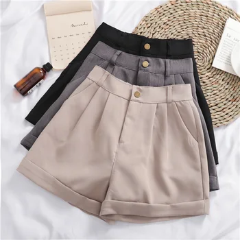 

Vintage High Waist Crimping Suit Shorts Women 2019 Korean Style Casual Shorts Summer Hot Short Pants Women