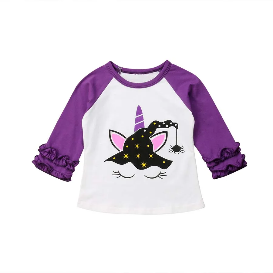 Осенняя мода Хэллоуин для новорожденных одежда для малышей для девочек Единорог хлопка футболки Одежда Детские футболки детский костюм
