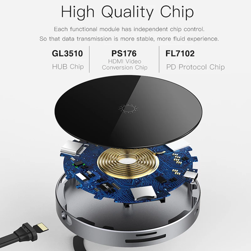  NOHON USB C HUB Wireless PD Charger Type C To HDMI USB 3.0 Adapter Data For MacBook Samsung S8 S9 H