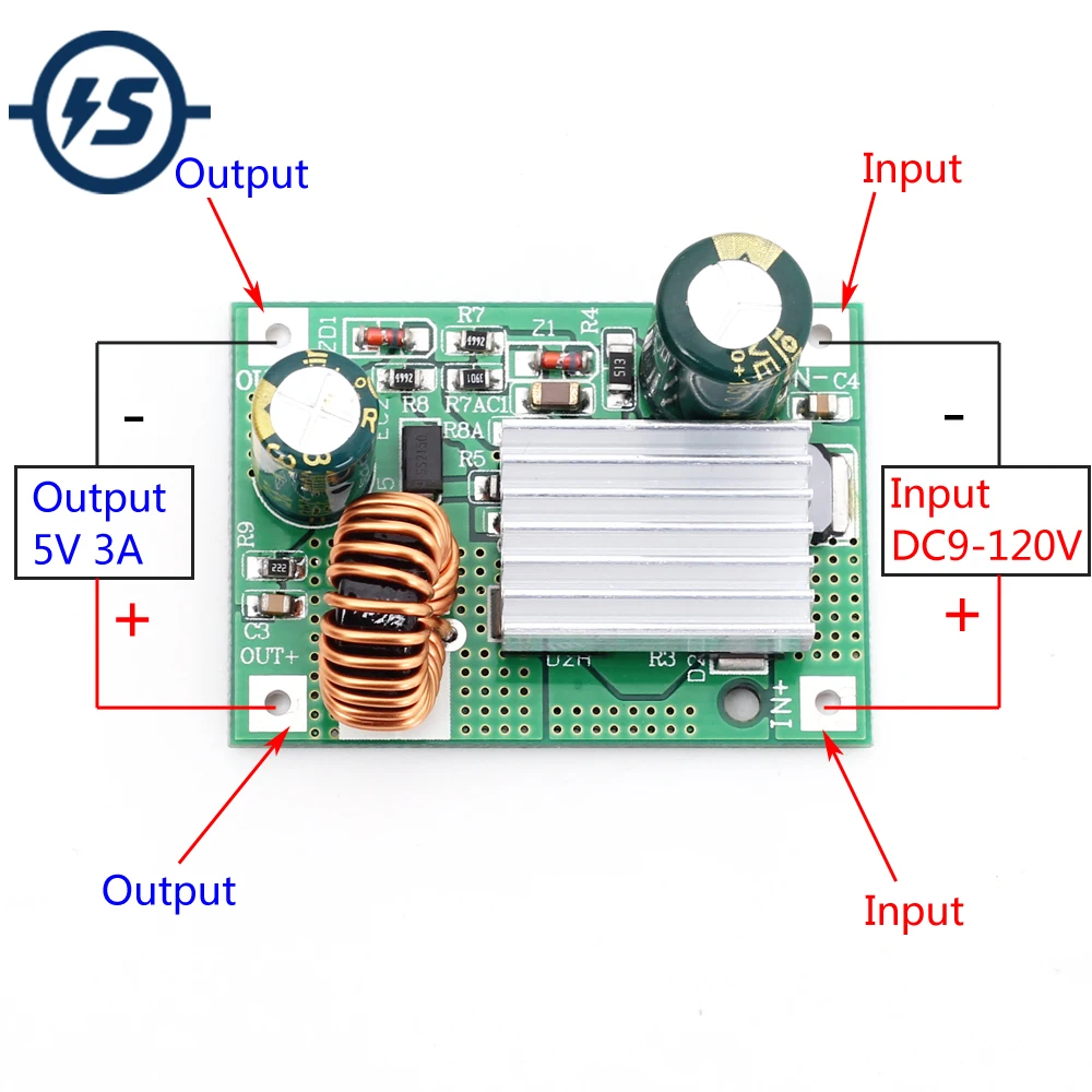 

DC Step Down Module 9V 12V 24V 36V 48V 72V 84V 120V to 5V 3A Power Supply Buck Converter Non-isolated Stabilizer Board