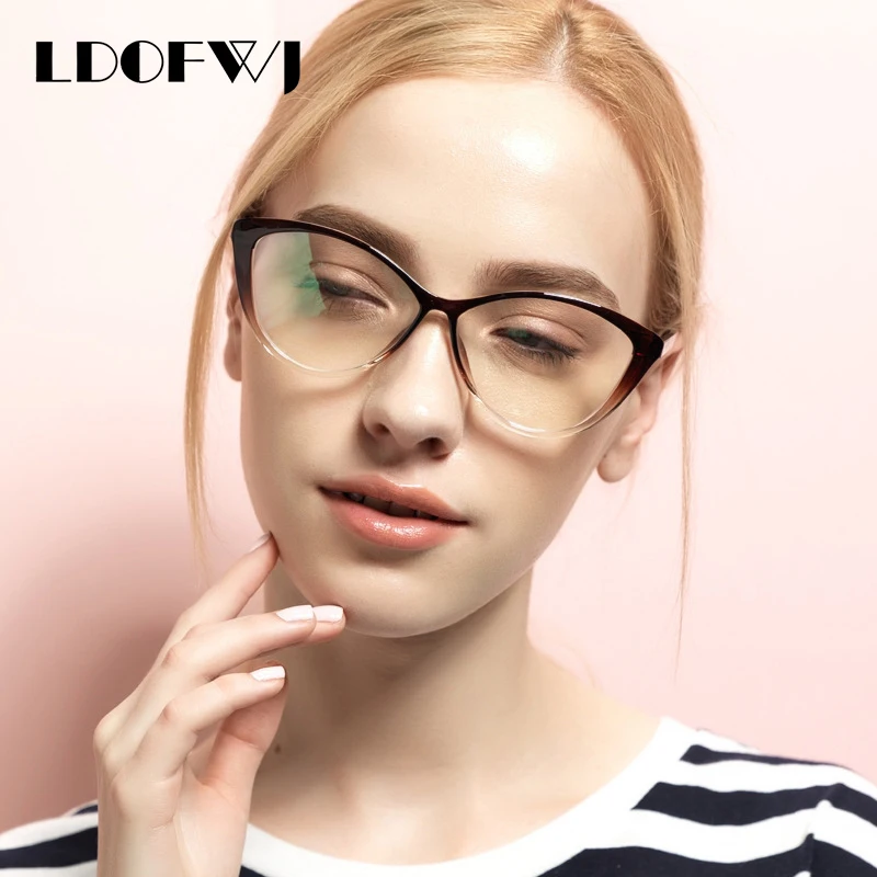 Ldofwj Fashion Brand Cat Eye Glasses Women Plain Clear Lens Eyeglasses