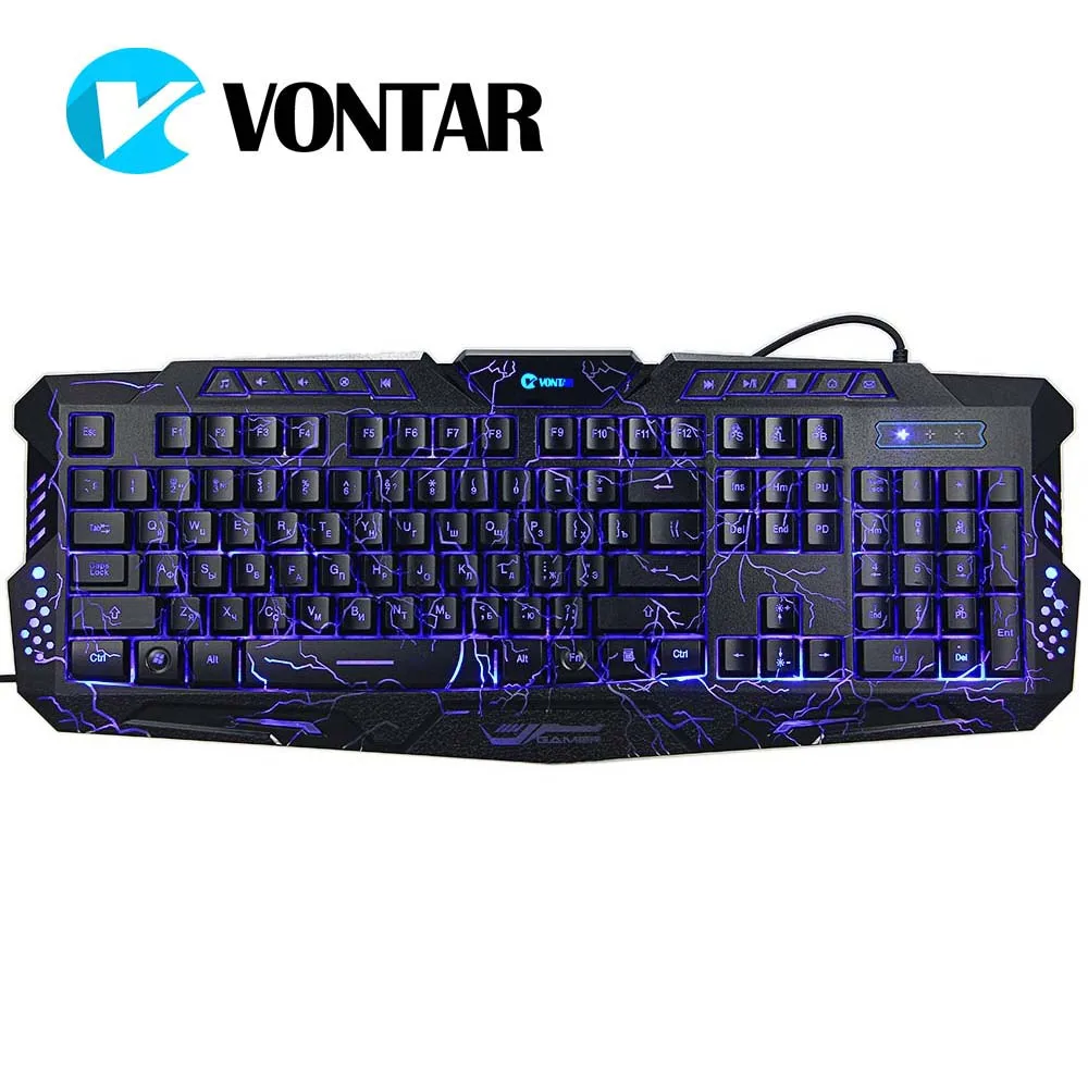 VONTAR M200 русская английская игровая клавиатура 3 цвета Подсветка USB Проводная с