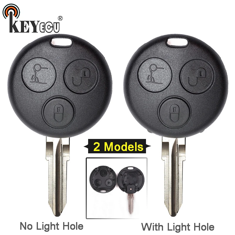 

KEYECU 1x/ 2x for Mercedes Benz Smart Fortwo 450 Forfour 451 Roadstar Replacement 3 Button Key Shell Case No/ With Light Hole