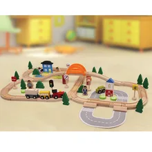 78pcs Hand Crafted Wooden Train Set Triple Loop Railway Track Kids Toy Play Set