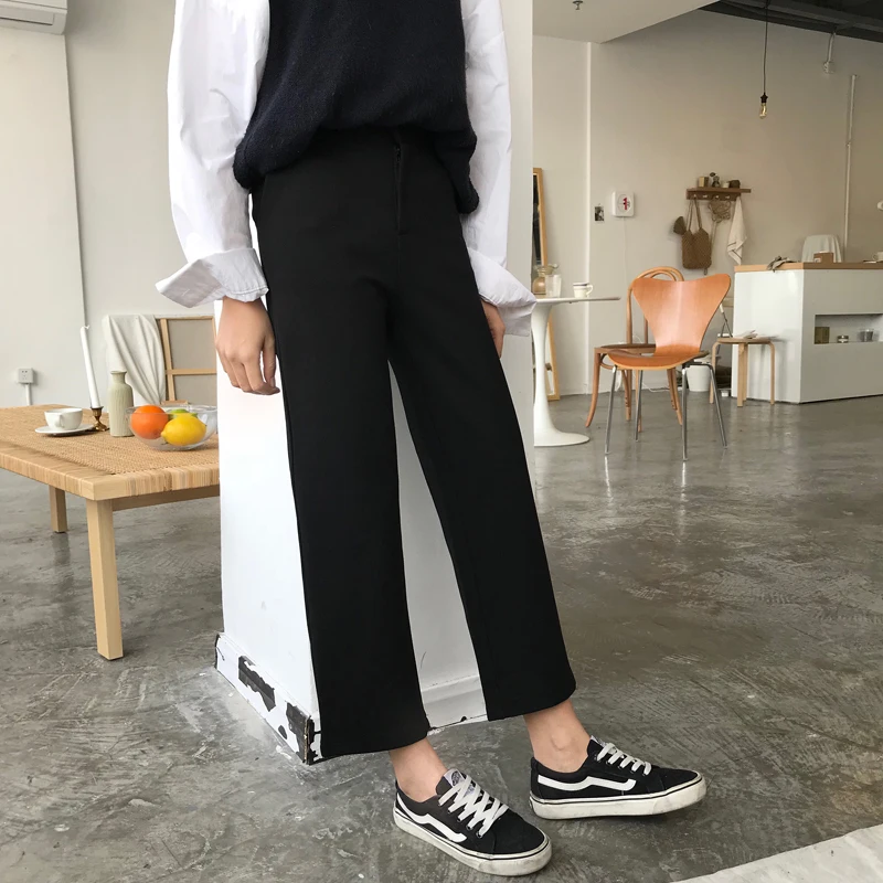 Брюки женские ботильоны-Длина, подходит ко всему, простая женская обувь для отдыха однотонные брюки Для женщин карманы Мода молния корейский стиль элегантный широкие шикарные