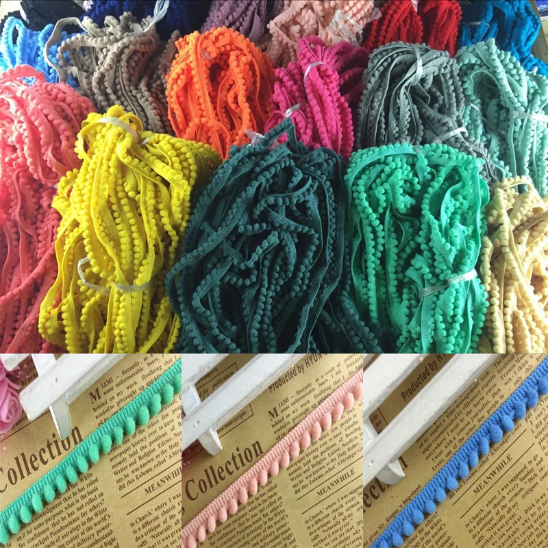 

2 yards/lot 1.2cm Pom Pom Trim Ball Fringe Ribbon DIY Sewing Accessory Lace Rainbow Color Handcrafted Fabric Supplies