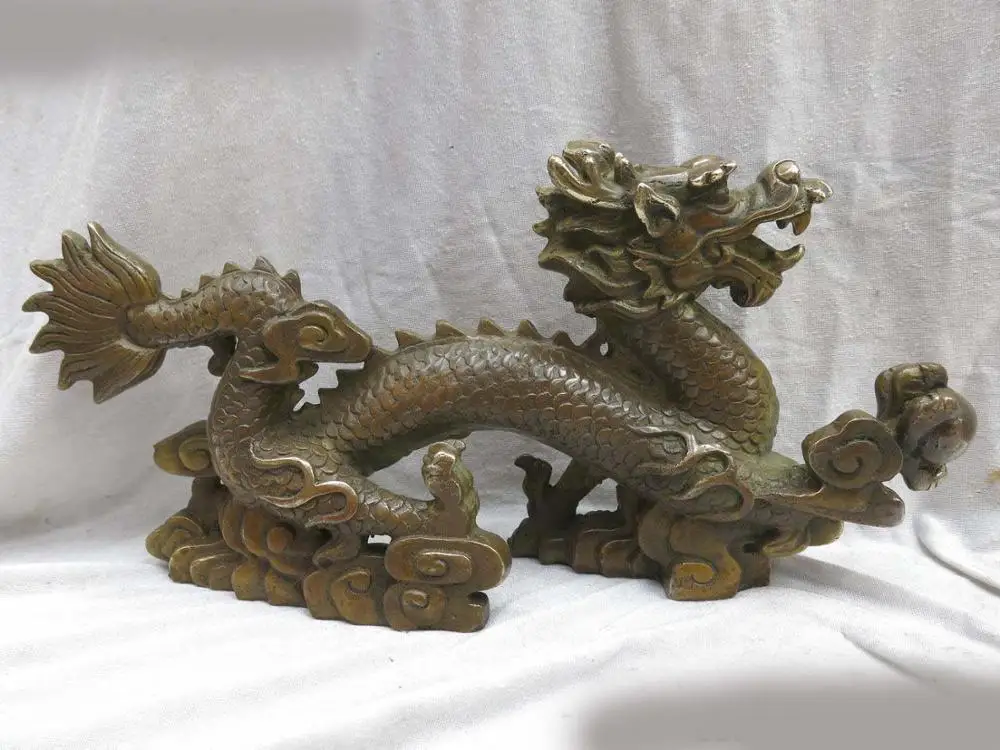 

15" China brass Feng Shui copper carved cloud dragon sculpture Statue