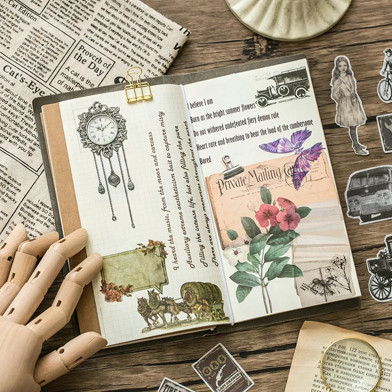 

60pcs Vintage Butterfly Flower Plant Ancient Tools Old Things Decorative Sticker DIY Scrapbooking Photo Label Diary Sticker