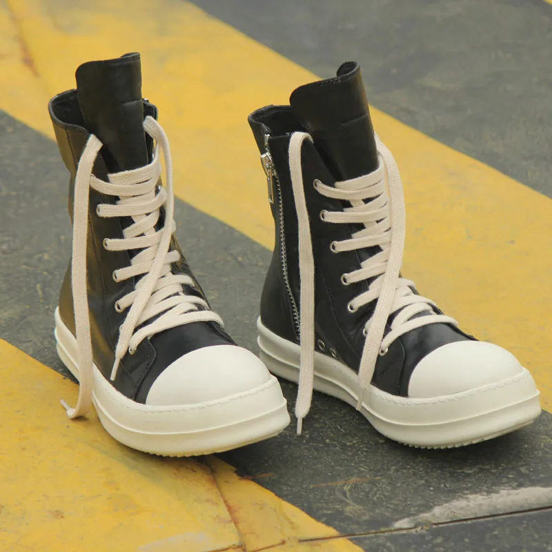Модель года из натуральной кожи; Заводская распродажа; EU35-47 унисекс с высоким берцем на шнуровке и плоской подошве; тренировочные кеды из кожи в стиле хип-хоп; Уличная Повседневная обувь