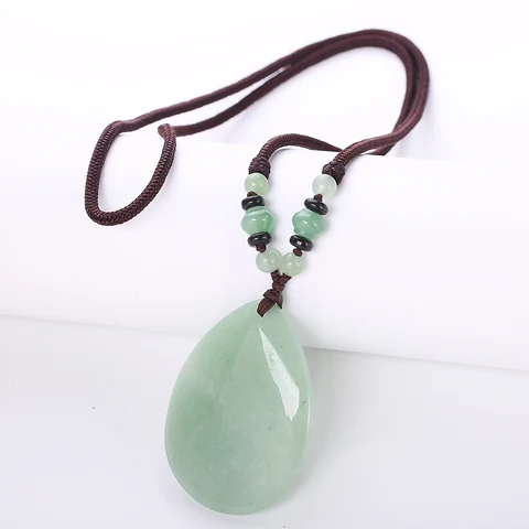 Gota de Água Colares para Mulheres Miçangas de Jóias Natural Pedra Quartzo Cristal Pingente Aventurine Jade Corrente Longa Aniversário Mulheres