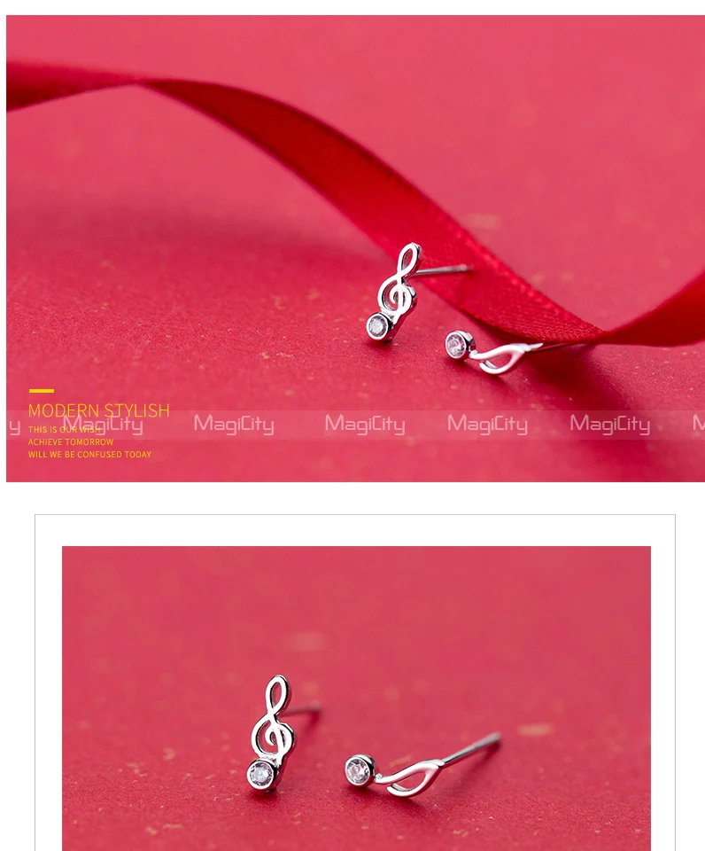 New Fashion Cute Lovely Musical Note 925 Sterling Silver Stud Earrings For Women Girls Earring Jewelry zilveren oorbellen 925 (1)