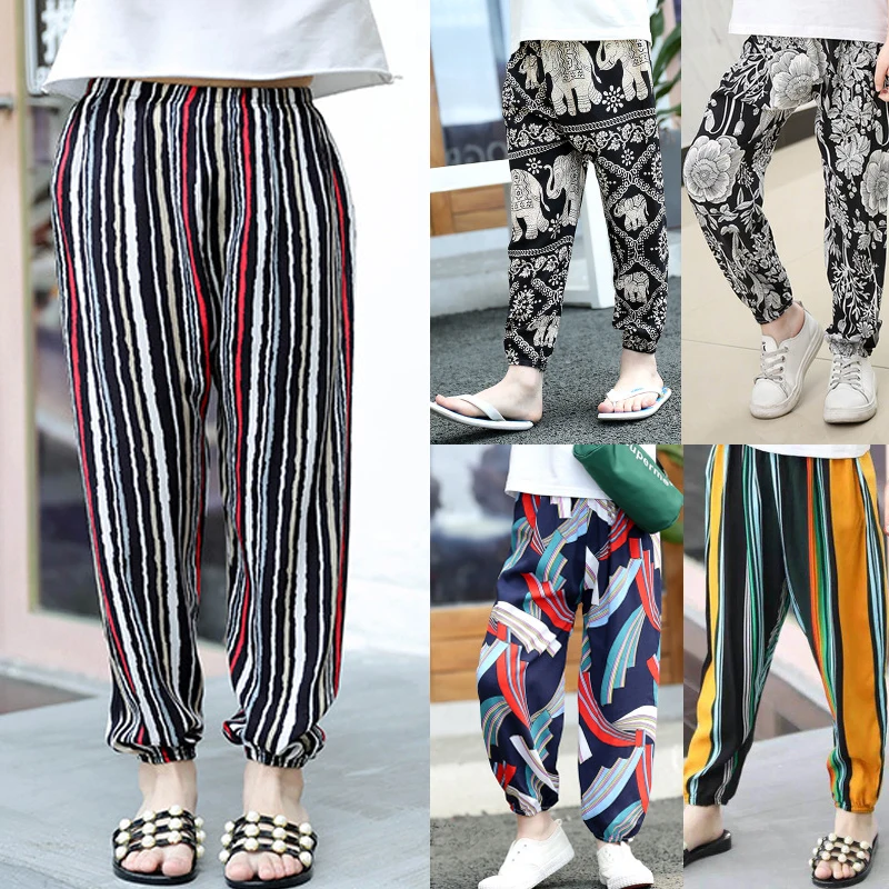

2-8 years old girls boy pants for Kids Summer Pants Children printing Flower Elephant striped designer Trousers Girl leggings
