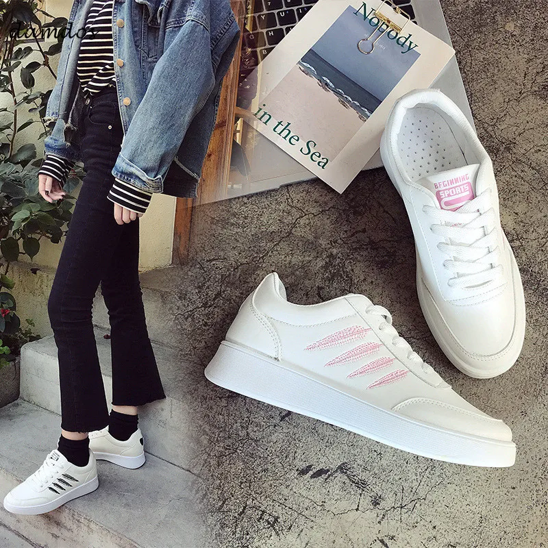 Women Skateboarding Skateboard Sports Shoes PU Leather Students White