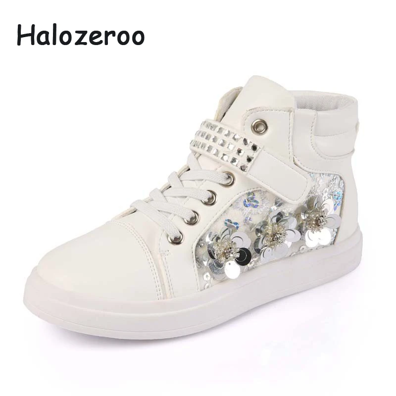 

Spring 2019 Kids High Casual Shoes Children Pu Leather Sport Sneakers Baby Girls Rhinestone Sneakers Glitter Shoes Brand Trainer