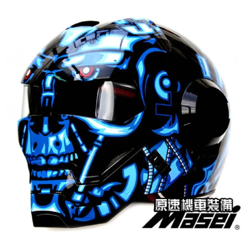 MASEI 610 IRONMAN мотоциклетный шлем синий Терминатор для мотокросса полушлем