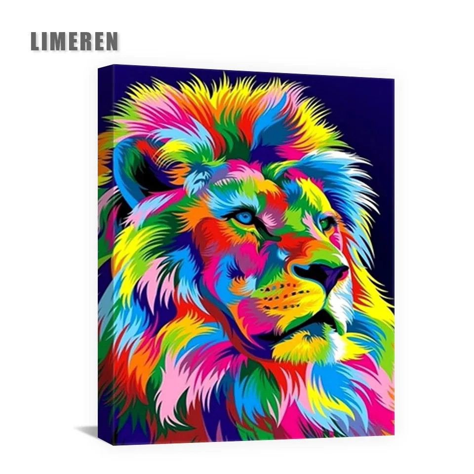 

Colorful Abstract Lion Unframed Picture DIY Digital Painting By Numbers On Canvas Coloring By Number For Unique Gift
