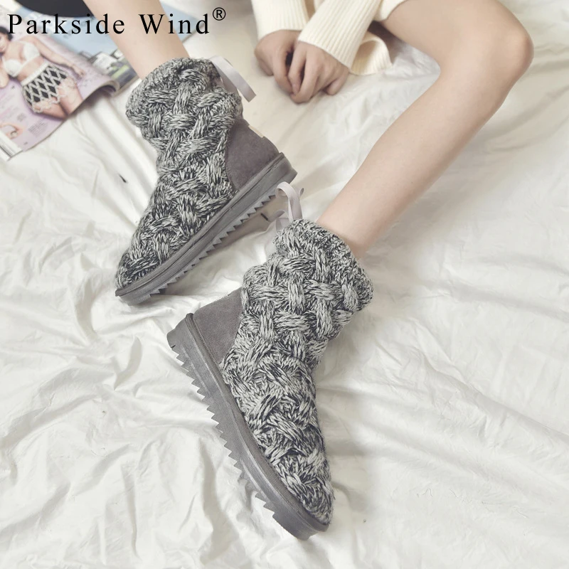 

Parkside Wind Knitting Women Snow Boots Winter Round Toe Lace-up Ankle Boot Solid Short Plush Riband Warm Flat Shoes XWA2495-45