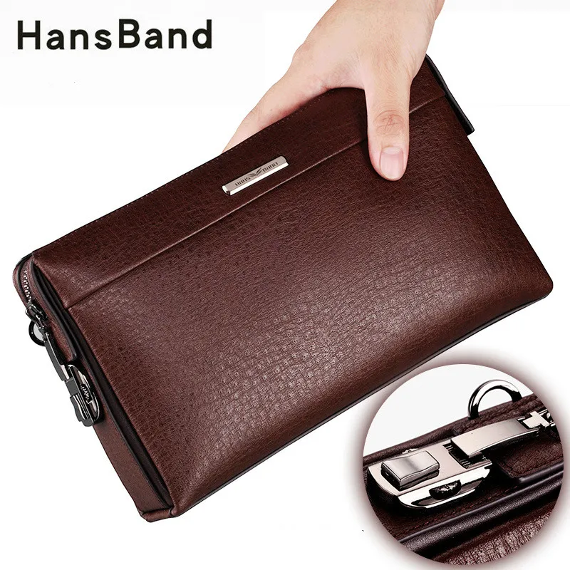 

Hansband Genuine leather Password lock wallet male passport card holder money coin purses Phone cases wrist men clutch bags