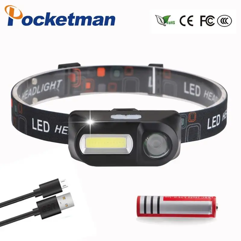 Powerfull LED Headlamp T6+COB LED Headlight Head Lamp Flashlight Torch Lanterna head light Use 2*18650 battery for Camping