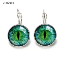 Лидер продаж! Серьги с зеленым кошачьим глазом, винтажные большие круглые серьги ручной работы, серьги со стеклянным рычагом