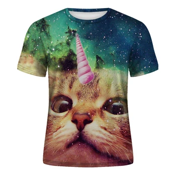 

Men's casual short-sleeved T-shirt with 3D animal and kitten pattern, high quality T-shirt of original sufu forest cat brand