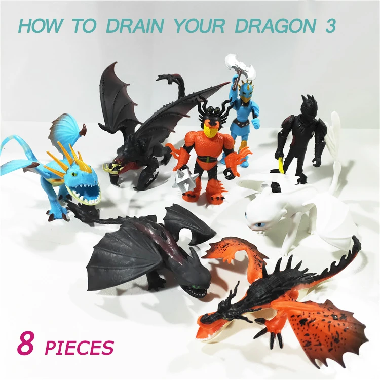 

8 Pieces/Lot How to Train Your Dragon 3 Toothless Light Fury Night Fury Action figure White Dragon Toys Children's gift