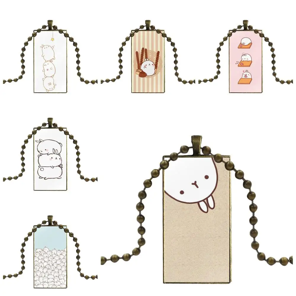 

Fashion Glass Cabochon Pendant Necklace With Women Bronze Plated Statement Jewelry For Christmas Gift Lovely Cute Molang Pop