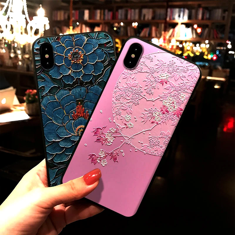 

for iPhone X XS Max XR 7 plus 6 6s plus silicone 8 8plus frosted soft shell 3D Embossed carvings Three-dimensional phone case