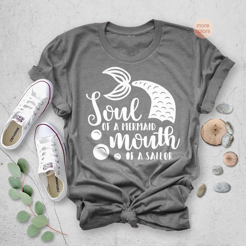 Женская футболка с надписью Soul Of A Mermaid Матросская Футболка принтом рот русалки