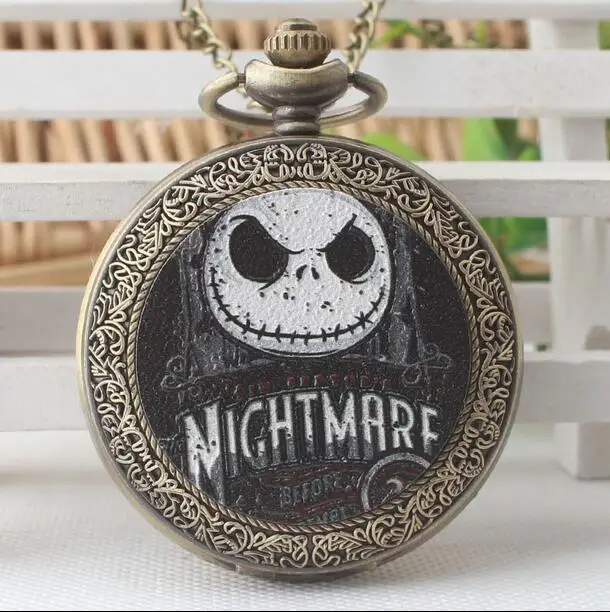 

New America and Europe pop nightmare before Christmas enamel pattern Fashion quartz Bronze antiques pocket watches chain