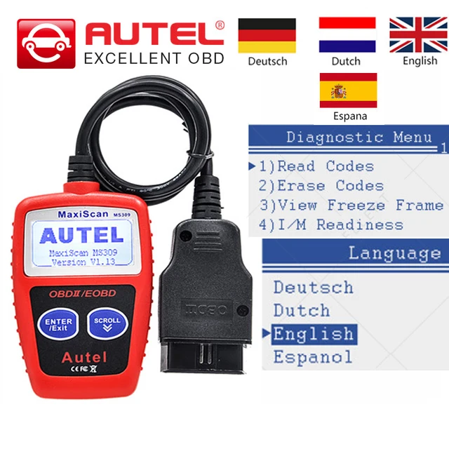 

Autel MaxiScan MS309 CAN BUS OBD 2 Code Reader EOBD/OBDII auto diagnostic Scanner Multi-language car scanner